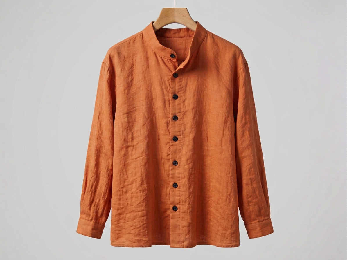 Men's Full Size Linen Button-Down Mandarin Collar Shirt Plus Size