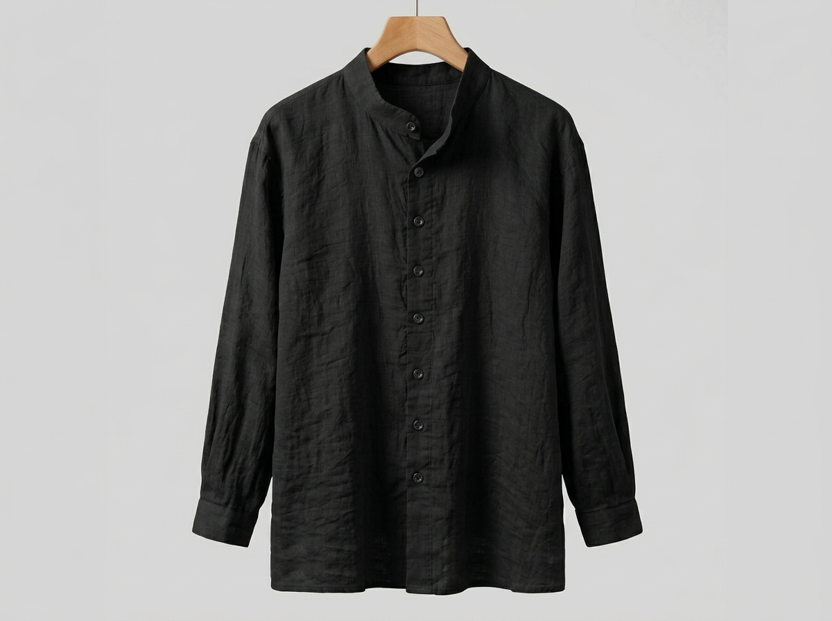 Men's Full Size Linen Button-Down Mandarin Collar Shirt Plus Size