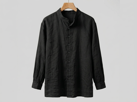 Men's Full Size Linen Button-Down Mandarin Collar Shirt Plus Size